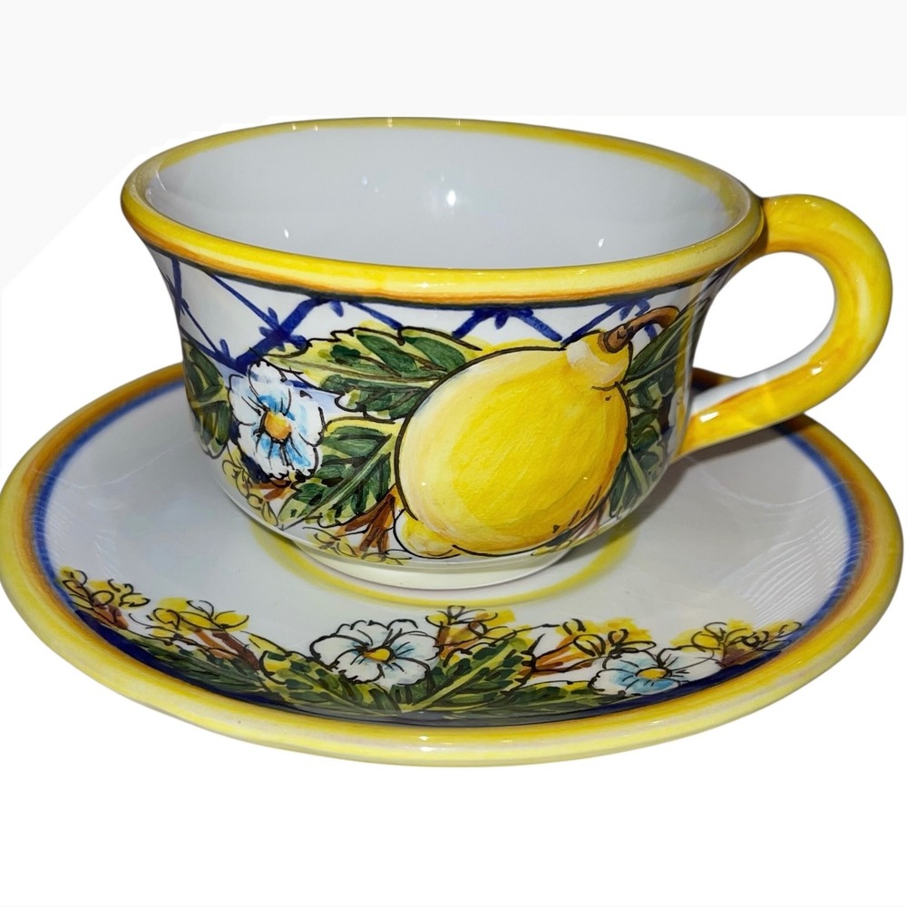 Tuscany Italy Pascal G.G Ravello Blue White Lemon Yellow Cup Saucer Handpainted